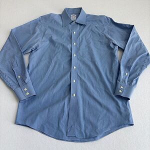 Brooks Brothers Button Down Shirt Mens Sz 15.5 Blue Long Sleeve Check Plaid